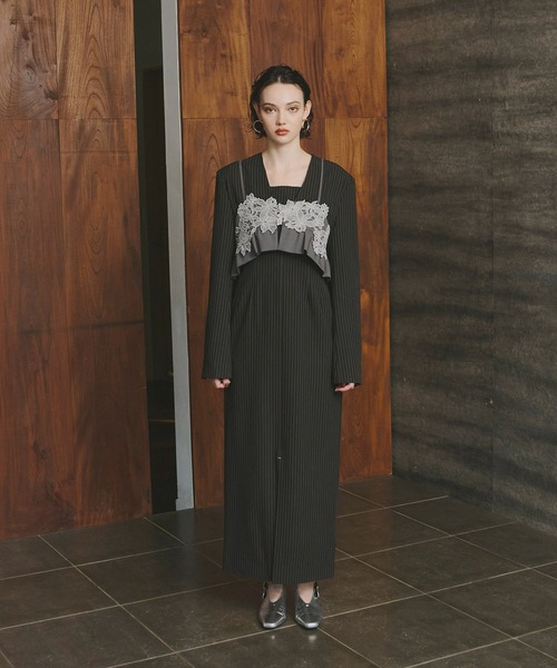 ANDRESD(アンドレスド)の「ピンストライプテーラードビスチェドレス / pinstripe tailored bustier dress(ドレス・レディース・ベージュ/ブラック/グレー・M/S/L)」の22枚目の写真