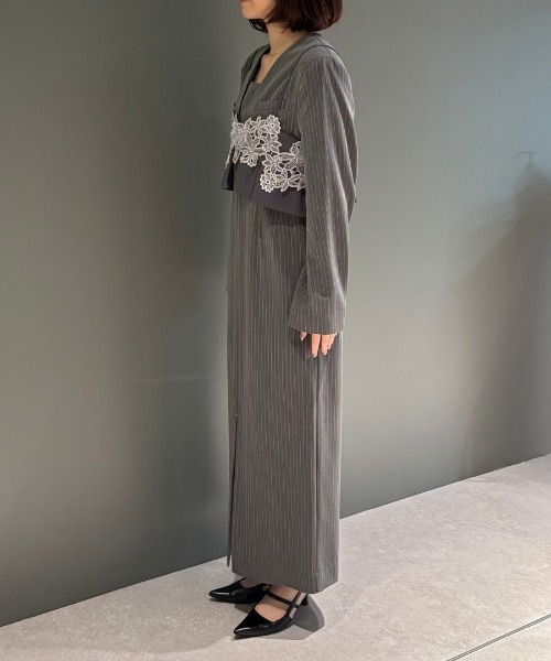 ANDRESD(アンドレスド)の「ピンストライプテーラードビスチェドレス / pinstripe tailored bustier dress(ドレス・レディース・ベージュ/ブラック/グレー・M/S/L)」の20枚目の写真