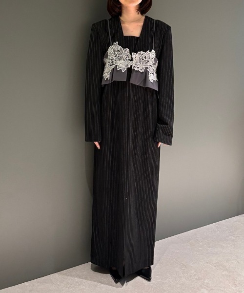 ANDRESD(アンドレスド)の「ピンストライプテーラードビスチェドレス / pinstripe tailored bustier dress(ドレス・レディース・ベージュ/ブラック/グレー・M/S/L)」の15枚目の写真