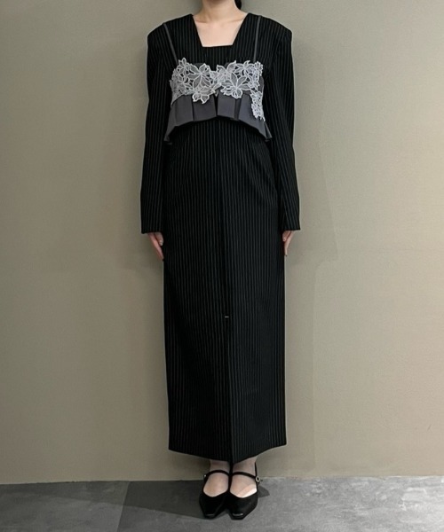 ANDRESD(アンドレスド)の「ピンストライプテーラードビスチェドレス / pinstripe tailored bustier dress(ドレス・レディース・ベージュ/ブラック/グレー・M/S/L)」の10枚目の写真