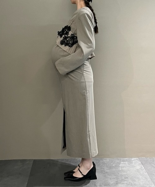 ANDRESD(アンドレスド)の「ピンストライプテーラードビスチェドレス / pinstripe tailored bustier dress(ドレス・レディース・ベージュ/ブラック/グレー・M/S/L)」の6枚目の写真