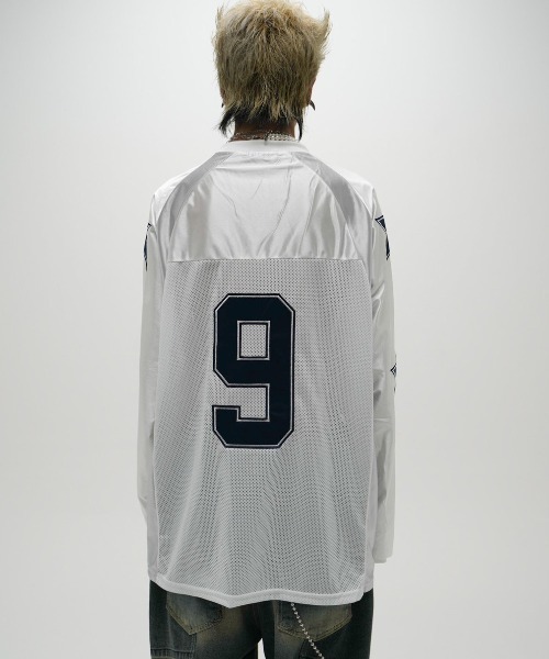 XU(エックスユー)の「ストリートファッション XU エックスユー star mesh long sleeve tee スター メッシュロンT メッシュトップス ジャージ オーバーサイズ 長袖トップス ロゴ 韓国ファッション(Tシャツ/カットソー・メンズ・ホワイト/ブラック・ONE SIZE)」の12枚目の写真