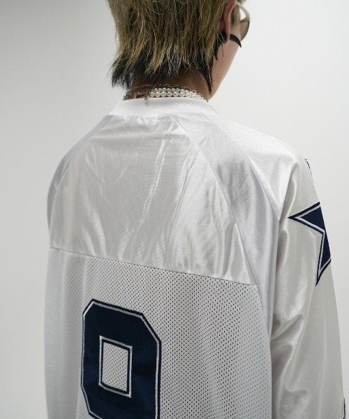 XU(エックスユー)の「ストリートファッション XU エックスユー star mesh long sleeve tee スター メッシュロンT メッシュトップス ジャージ オーバーサイズ 長袖トップス ロゴ 韓国ファッション(Tシャツ/カットソー・メンズ・ホワイト/ブラック・ONE SIZE)」の19枚目の写真