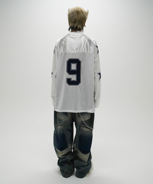 XU(エックスユー)の「ストリートファッション XU エックスユー star mesh long sleeve tee スター メッシュロンT メッシュトップス ジャージ オーバーサイズ 長袖トップス ロゴ 韓国ファッション(Tシャツ/カットソー・メンズ・ホワイト/ブラック・ONE SIZE)」の16枚目の写真