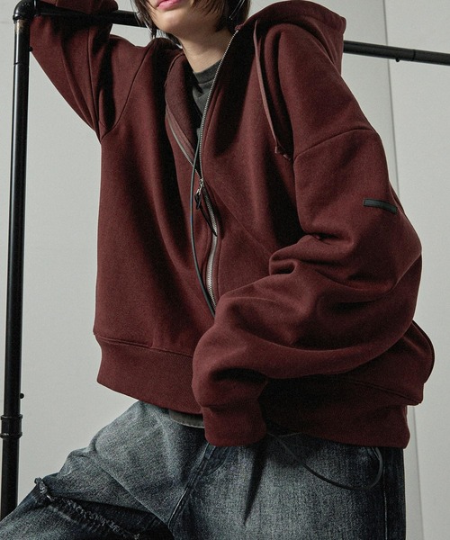 Alfred Alex(アルフレッドアレックス)の「【Alfred Alex】Rubber Logo Zip Hoodie/ラバーロゴ フルジップパーカー(パーカー・メンズ・ブラック/チャコール/ナチュラル/グレー/ライトグレー/パープル系/ブラウン系/ボルドー/グレイッシュブルー/スミクロ/キャメル・M/L/S/XL)」の11枚目の写真