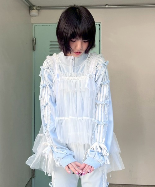 Candy Stripper(キャンディストリッパー)の「RIBBON RIBBON JERSEY ブルゾン(ブルゾン・レディース・グレー/ブラック/ライトピンク/ライトブルー・FREE)」の21枚目の写真