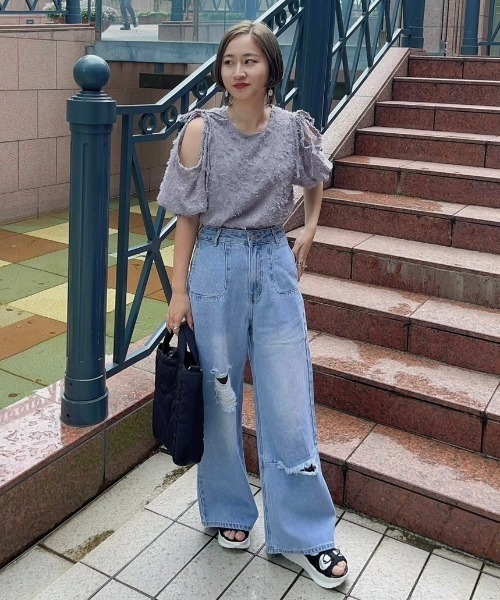 idem(イデム)の「heart damage denim/ハートダメージデニムパンツ(デニムパンツ・レディース・ライトブルー/ネイビー/ブラック・L/M/S)」の18枚目の写真