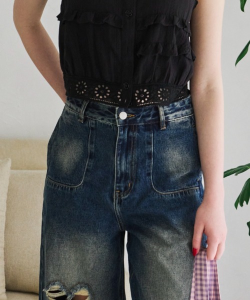 idem(イデム)の「heart damage denim/ハートダメージデニムパンツ(デニムパンツ・レディース・ライトブルー/ネイビー/ブラック・L/M/S)」の22枚目の写真