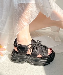 Shoes in Closet | 【新色入荷】+6.5㎝ 軽量 厚底 ボリュームソール レースアップ リボン スポーツ サンダル 6357(サンダル)