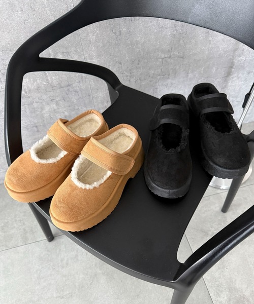 WEGO(ウィゴー)の「WEGO/ムートンタッチメリージェーンシューズ(スリッポン・レディース・ブラック/キャメル・LARGE/MEDIUM/SMALL)」の3枚目の写真