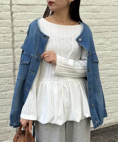 CIAOPANIC TYPY(チャオパニックティピー)の「裾バルーンランダムリブトップス(Tシャツ/カットソー・レディース・ブラック/ベージュ/ホワイト・ONE SIZE)」の1枚目の写真