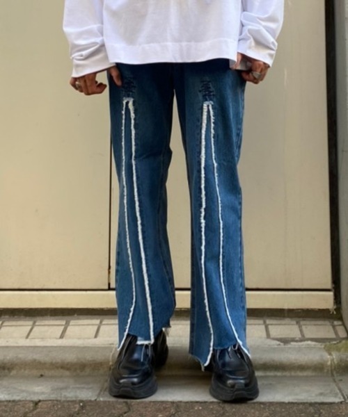 DANKE SCHON(ダンケシェーン)の「DankeSchon/ダンケシェーン/リメイクデニム/RemakeDenim frontboots(デニムパンツ・メンズ・ブラック/ブルー・LARGE/MEDIUM)」の1枚目の写真