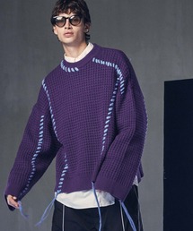 MAISON SPECIAL | 《UNISEX》Oni-Waffle Crazy Stitch Embroidery Prime-Over Crew Neck Knit Pullover/鬼ワッフルクレイジーステッチエンブロイダリープライムオーバークルーネックニットプルオーバー【MAISON SPECIAL/メゾンスペシャル】(ニット/セーター)