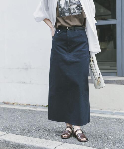 ITEMS URBANRESEARCH(アイテムズ アーバンリサーチ)の「『イージーケア』ストレッチチノスカート(楽着シリーズ)(スカート・レディース・ライトベージュ/ネイビー/キャメル・MEDIUM/SMALL)」の1枚目の写真