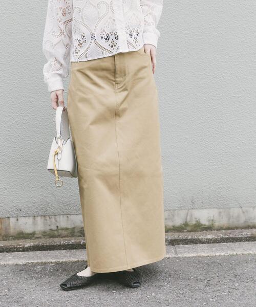 ITEMS URBANRESEARCH(アイテムズ アーバンリサーチ)の「『イージーケア』ストレッチチノスカート(楽着シリーズ)(スカート・レディース・ライトベージュ/ネイビー/キャメル・MEDIUM/SMALL)」の4枚目の写真
