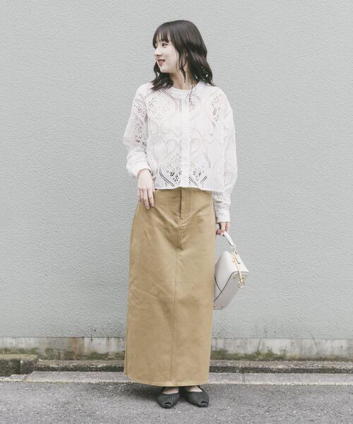 ITEMS URBANRESEARCH(アイテムズ アーバンリサーチ)の「『イージーケア』ストレッチチノスカート(楽着シリーズ)(スカート・レディース・ライトベージュ/ネイビー/キャメル・MEDIUM/SMALL)」の6枚目の写真