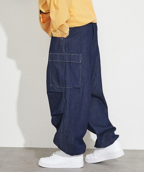 EDWIN(エドウィン)の「EDWIN エドウィン STEPMARK ワイドストレート デニム カーゴパンツ ユニセックス(デニムパンツ・メンズ・マスタード/パープル/オレンジ/オフホワイト/ターコイズブルー/ブラック/オリーブ/インディゴブルー/ダークインディゴブルー/ブルー系その他/ベージュ/ダークグレー・L/S/XL/M)」の21枚目の写真