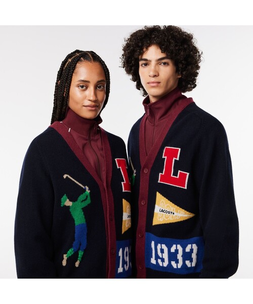 LACOSTE(ラコステ)の「グラフィックジャカードリサイクルニットカーディガン(カーディガン/ボレロ・レディース・ネイビー・L/XS/M/S)」の2枚目の写真
