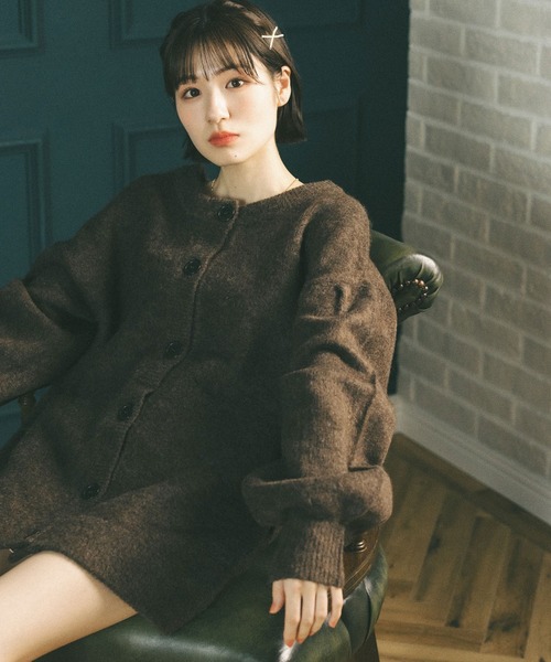 MIEL CRISHUNANT(ミエルクリシュナ)の「前後2WAYロングニットカーディガン(ニット/セーター・レディース・アイボリー/ダークブラウン/ブラック・FREE)」の3枚目の写真