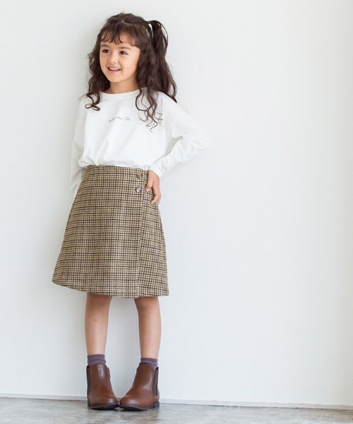 lulpini(ルルピー二)の「kids ウールタッチチェック柄スカート(スカート・キッズ・ベージュ/アイボリー・S/M/L)」の1枚目の写真