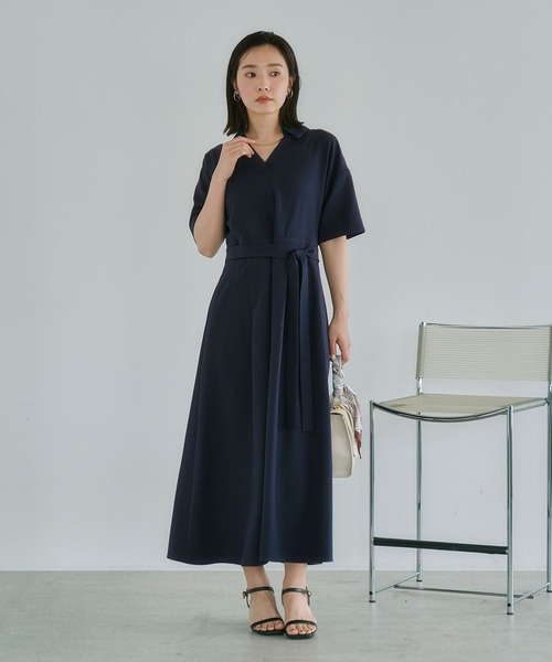 Andemiu(アンデミュウ)の「スキッパーシャツワンピース685204(ワンピース・レディース・ネイビー/ライトベージュ/ライトカーキ・FREE)」の3枚目の写真