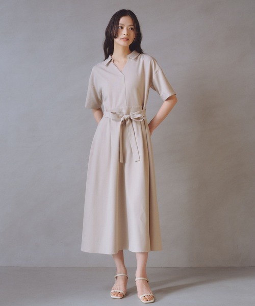 Andemiu(アンデミュウ)の「スキッパーシャツワンピース685204(ワンピース・レディース・ネイビー/ライトベージュ/ライトカーキ・FREE)」の2枚目の写真