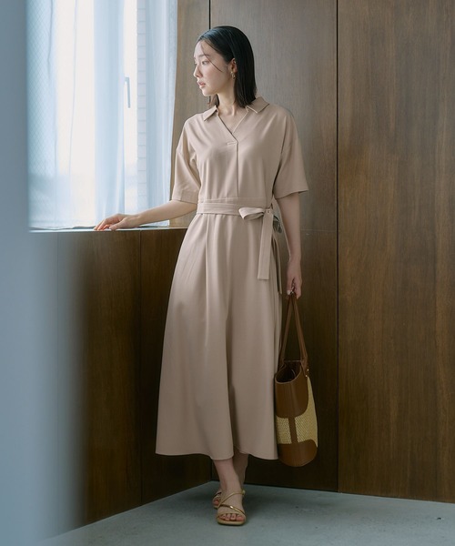 Andemiu(アンデミュウ)の「スキッパーシャツワンピース685204(ワンピース・レディース・ネイビー/ライトベージュ/ライトカーキ・FREE)」の10枚目の写真