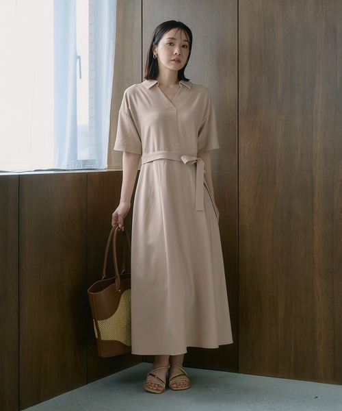 Andemiu(アンデミュウ)の「スキッパーシャツワンピース685204(ワンピース・レディース・ネイビー/ライトベージュ/ライトカーキ・FREE)」の12枚目の写真