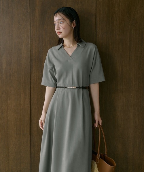 Andemiu(アンデミュウ)の「スキッパーシャツワンピース685204(ワンピース・レディース・ネイビー/ライトベージュ/ライトカーキ・FREE)」の18枚目の写真
