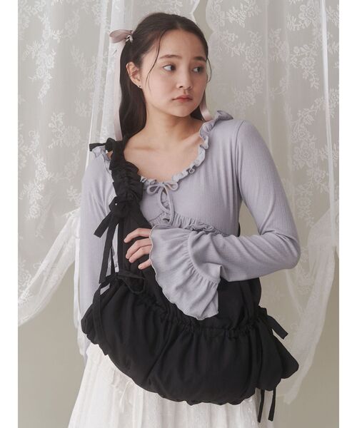 merry jenny(メリージェニー)の「gather gather tote bag / ギャザーギャザートートバッグ(トートバッグ・レディース・ブラック/ピンク/ミント・FREE)」の7枚目の写真