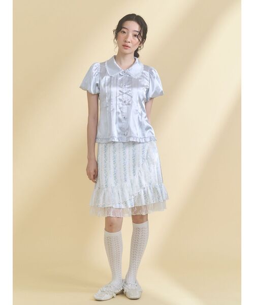 merry jenny(メリージェニー)の「ribbonサテンシャツ(シャツ/ブラウス・レディース・ピンク/ブルー・FREE)」の4枚目の写真