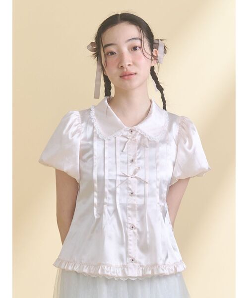 merry jenny(メリージェニー)の「ribbonサテンシャツ(シャツ/ブラウス・レディース・ピンク/ブルー・FREE)」の1枚目の写真