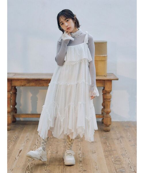merry jenny(メリージェニー)の「flower laceティアードワンピース(ワンピース・レディース・オフホワイト/ブラック・FREE)」の10枚目の写真