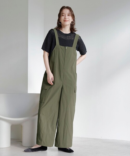 coen(コーエン)の「【UVカット / ストレッチ / 吸水速乾】マルチファンクション ジップサロペット(サロペット/オーバーオール・レディース・ベージュ/ブラック/オリーブ・L/M)」の17枚目の写真