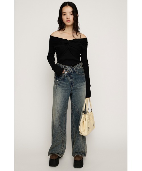 SLY(スライ)の「【新色追加】J/W SWITCHING STRAIGHT PT ジャストウエスト スウィッチングストレートパンツ 秋服 冬服(デニムパンツ・レディース・ブルー/ブルー系その他/ダークブルー・2/1/0)」の4枚目の写真