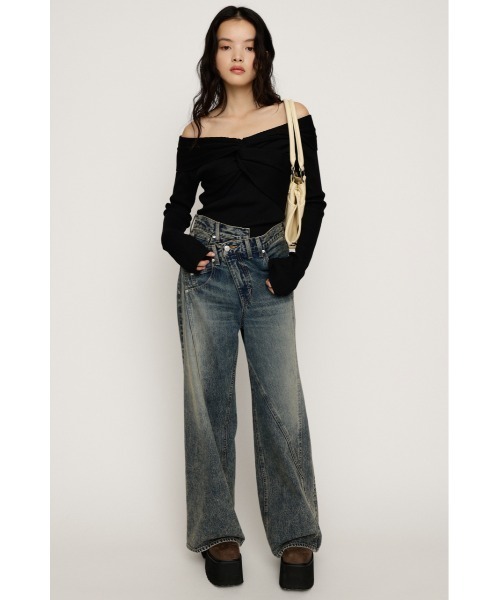SLY(スライ)の「【新色追加】J/W SWITCHING STRAIGHT PT ジャストウエスト スウィッチングストレートパンツ 秋服 冬服(デニムパンツ・レディース・ブルー/ブルー系その他/ダークブルー・2/1/0)」の5枚目の写真