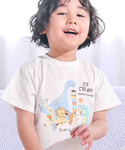SLAP SLIP(スラップスリップ)の「【スララク/防汚加工/オーガニックコットン】わくわく男の子半袖Tシャツ(80~130cm)(Tシャツ/カットソー・キッズ・ホワイト/グリーン/ホワイト系その他/ベージュ/ネイビー/イエロー/グリーン系その他/ブルー系その他2・80cm/90cm/110cm/100cm/120cm/130cm)」の2枚目の写真