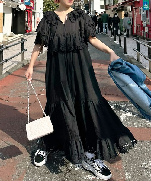 Alley Tokyo(アリートーキョー)の「レースどっさり半袖ワンピース(ワンピース・レディース・ブラック/ホワイト・FREE)」の18枚目の写真