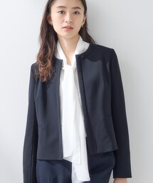 INDIVI | 【上品光沢/セレモニー/SETUP可能】切り替えデザインジャケット(ノーカラージャケット)