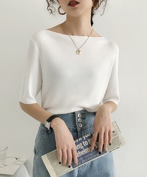 5分袖サマーリブニットトップス