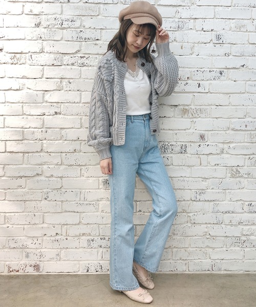one after another NICE CLAUP(ワンアフターアナザーナイスクラップ)の「くしゅっと長袖リボンインナー(Tシャツ/カットソー・レディース・ベージュ/ブラウン/オフホワイト/ピンク・FREE)」の19枚目の写真