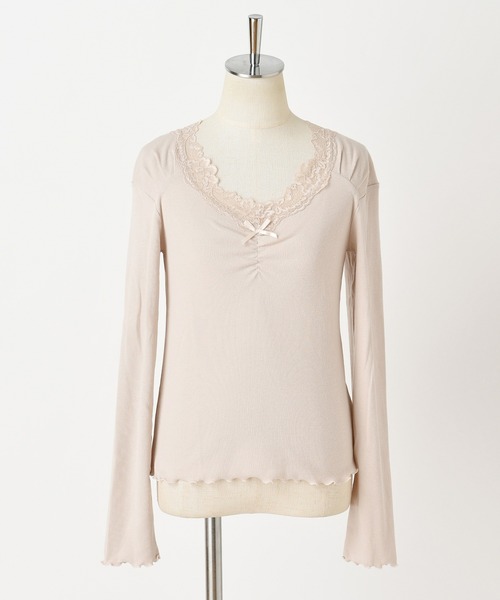 one after another NICE CLAUP(ワンアフターアナザーナイスクラップ)の「くしゅっと長袖リボンインナー(Tシャツ/カットソー・レディース・ベージュ/ブラウン/オフホワイト/ピンク・FREE)」の20枚目の写真