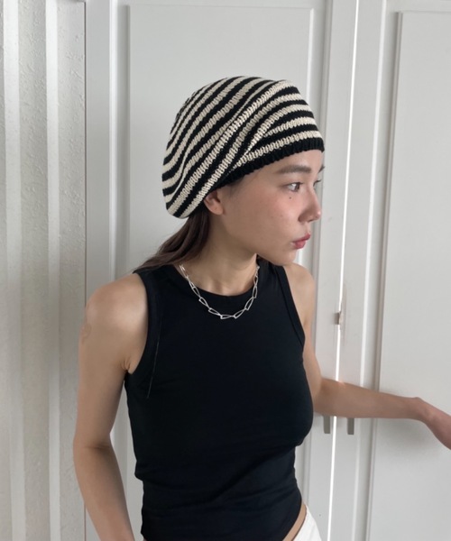 Didot.showroom(ディドット ショールーム)の「コットンボーダーベレー帽(ハンチング/ベレー帽・レディース・ブラック・FREE)」の12枚目の写真