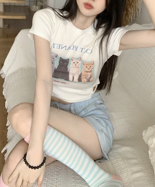 HALEY PESCA/ショート丈 ネコプリント デザインTシャツの7枚目の写真