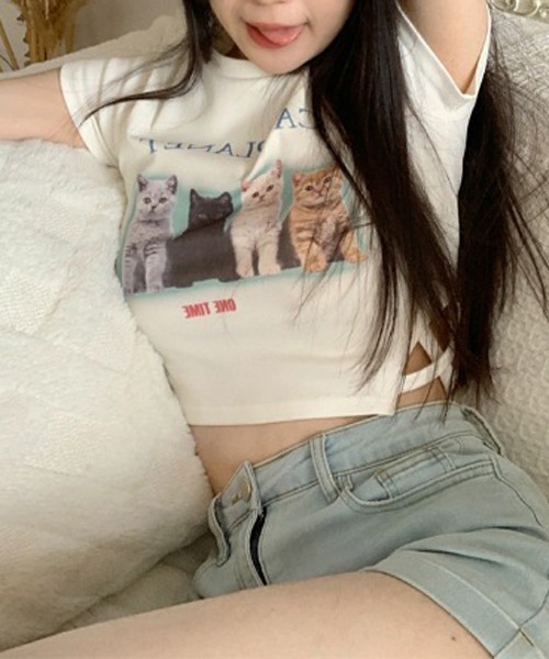 HALEY PESCA/ショート丈 ネコプリント デザインTシャツの8枚目の写真