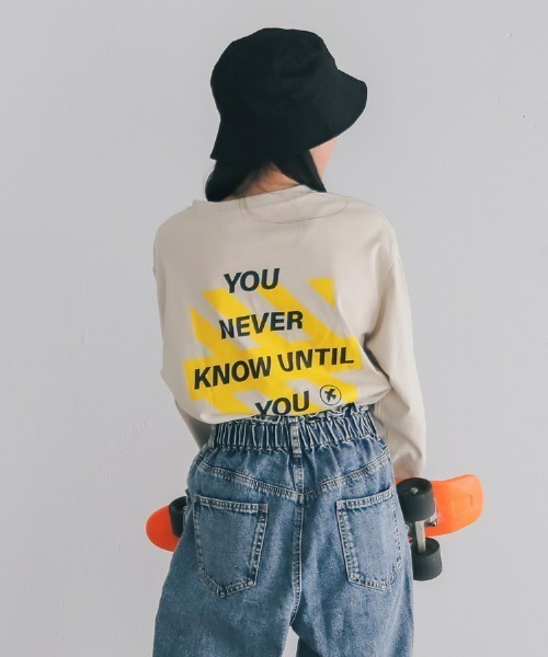 jeans-b(ジーンズベー)の「Jeans-b/ジーンズベー スラッシュロングTシャツ(Tシャツ/カットソー・キッズ・オフホワイト/サンドベージュ/ブラック・160cm/140cm/150cm/130cm)」の3枚目の写真
