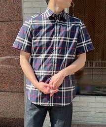 【BURBERRY】 バーバリー ショートスリーブ チェック コットンポプリン シャツ 半袖 チェックシャツ 襟付き メンズ