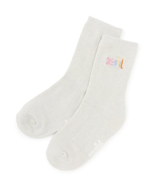 X-girl Stages(エックスガールステージス)の「【人気商品再入荷】【直営店で取り扱い無し】カラフルロゴラメクルーソックス(ソックス/靴下・キッズ・ラベンダー/オフホワイト/ブラック・19-21cm/15-17cm/17-19cm)」の2枚目の写真
