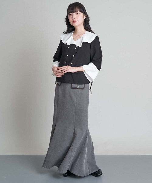A de a.v.v(アードアー・ヴェ・ヴェ)の「配色フリルカラーダブル釦ブラウス(シャツ/ブラウス・レディース・ベージュ/ブラック・38/36)」の5枚目の写真