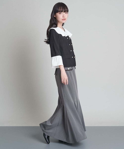 A de a.v.v(アードアー・ヴェ・ヴェ)の「配色フリルカラーダブル釦ブラウス(シャツ/ブラウス・レディース・ベージュ/ブラック・38/36)」の6枚目の写真